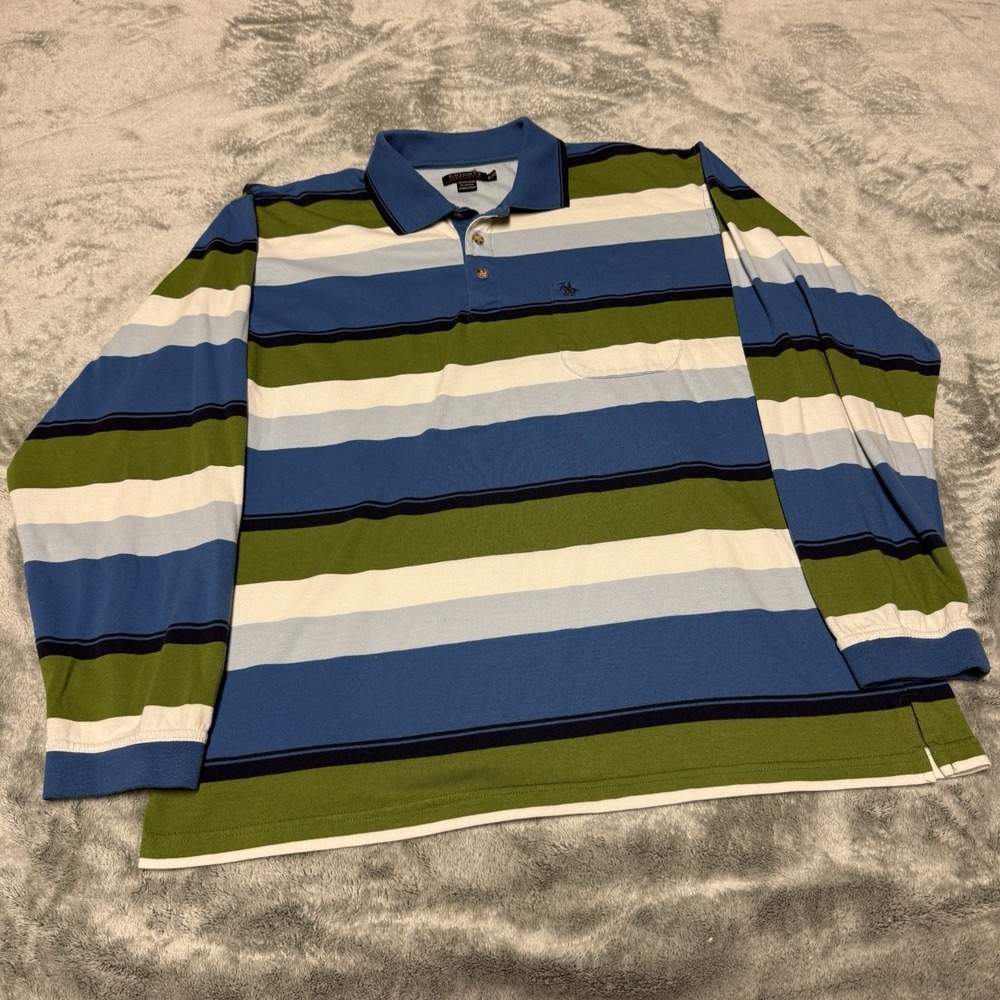 Knights Sportswear Striped Polo Shirt Men’s XL Long Sleeve Blue Green Rugby